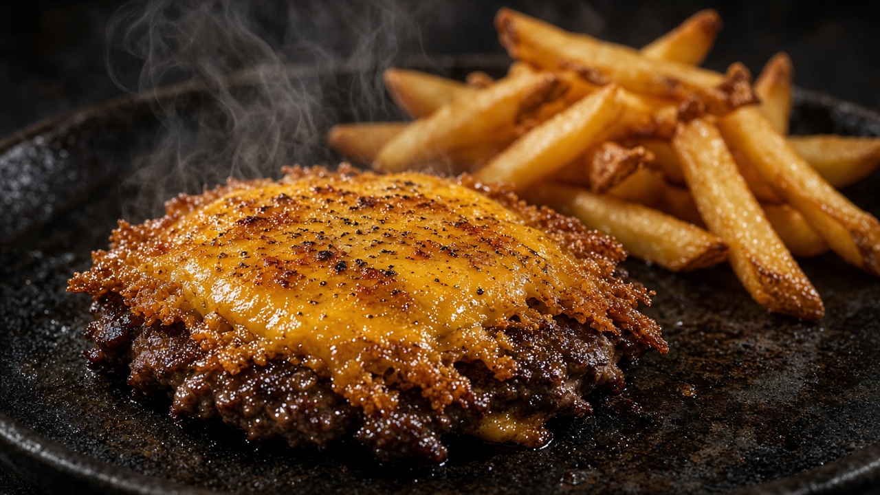 Smash burger on a cast iron skillet