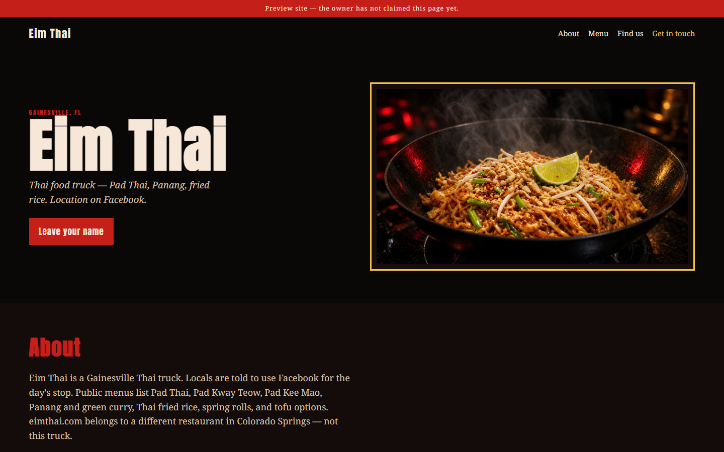 Screenshot of the Eim Thai website