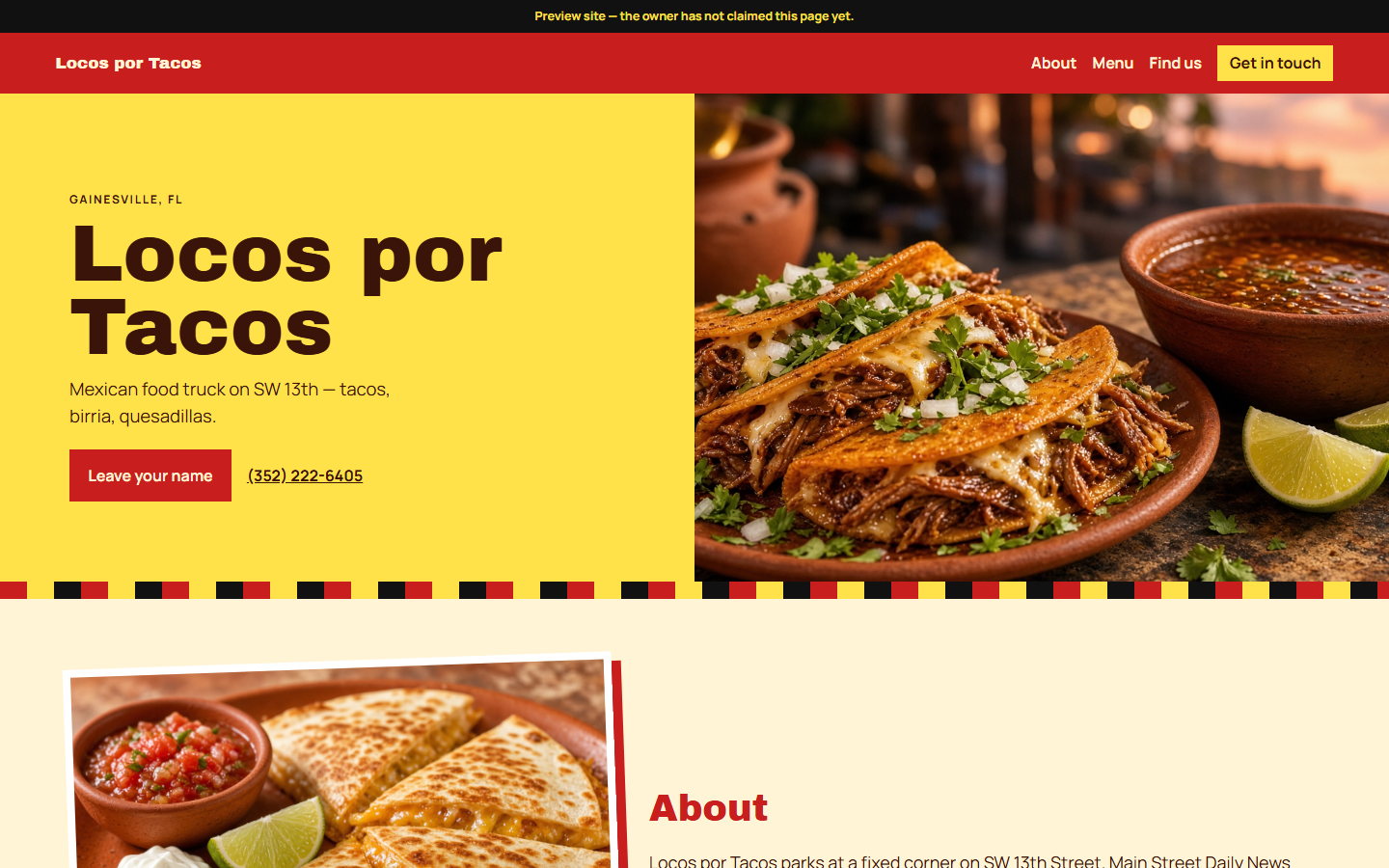 Screenshot of the Locos por Tacos website