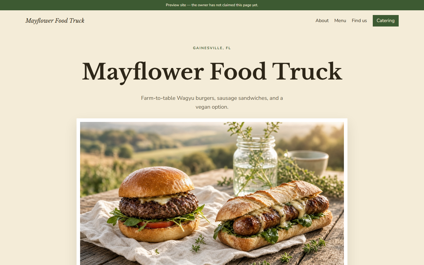 Screenshot of the Mayflower Food Truck website