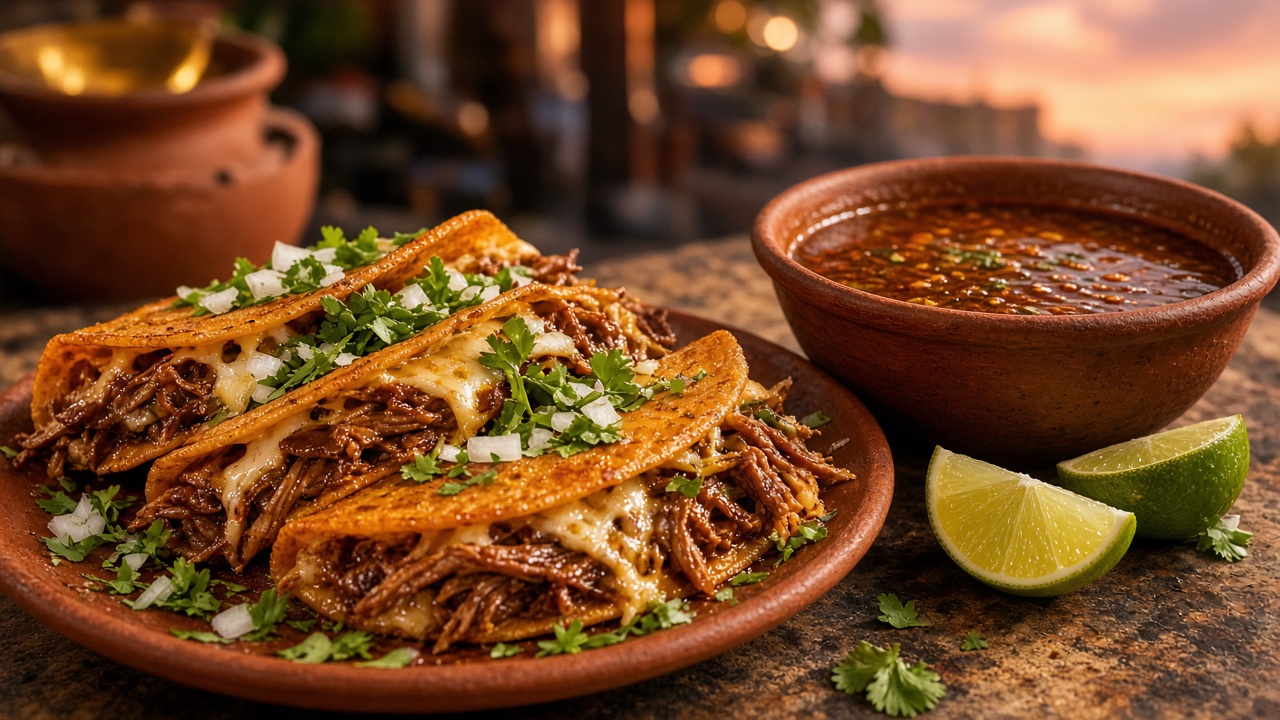 Birria tacos with consomme
