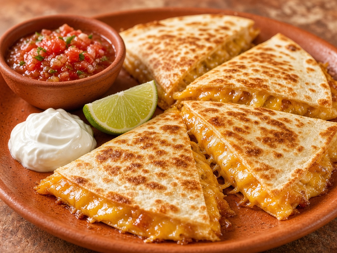 Quesadilla with salsa and lime