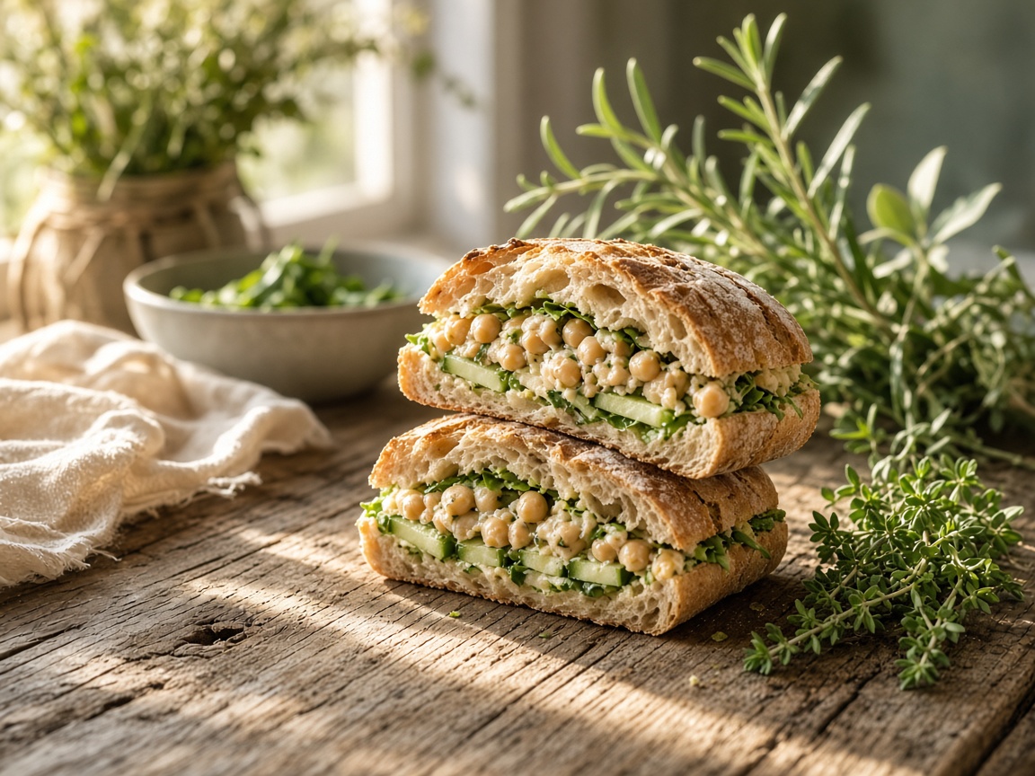 Farm table with a homemade sandwich