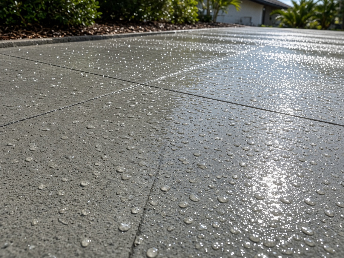 Wet concrete after pressure washing