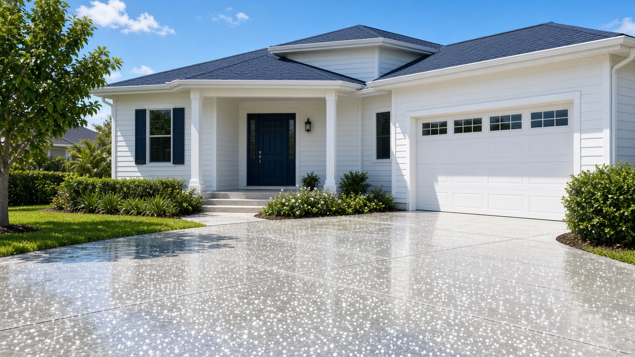 Freshly washed house and driveway